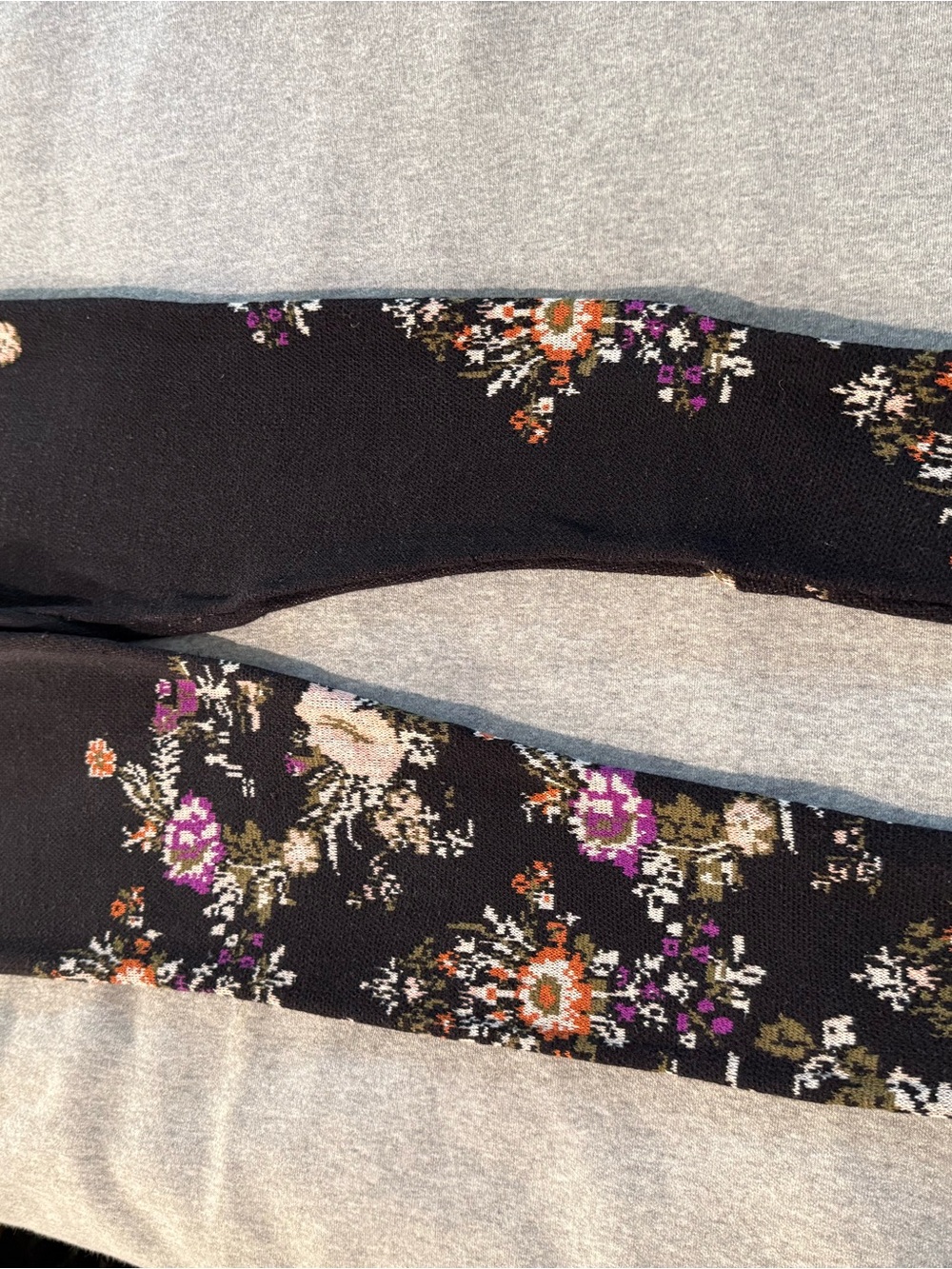 Free People Black Floral Knit Leggings with Purple and Orange Accents Size M